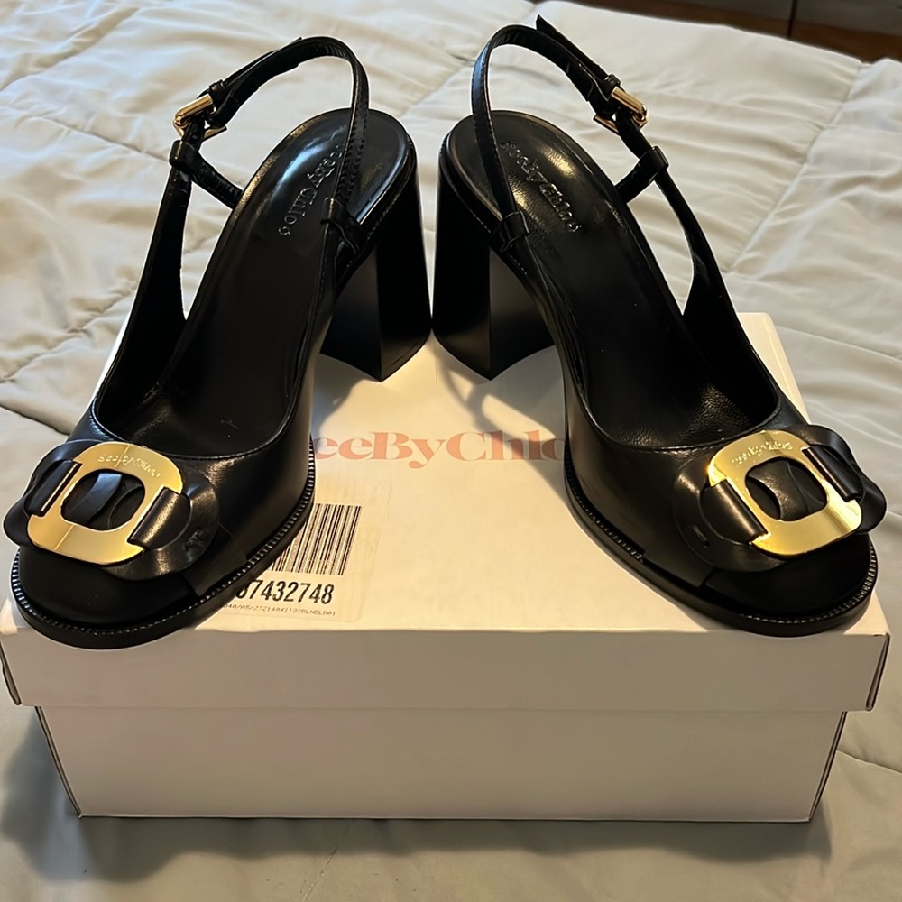 See By Chloé Chany Slingback Block Heel Court Shoes